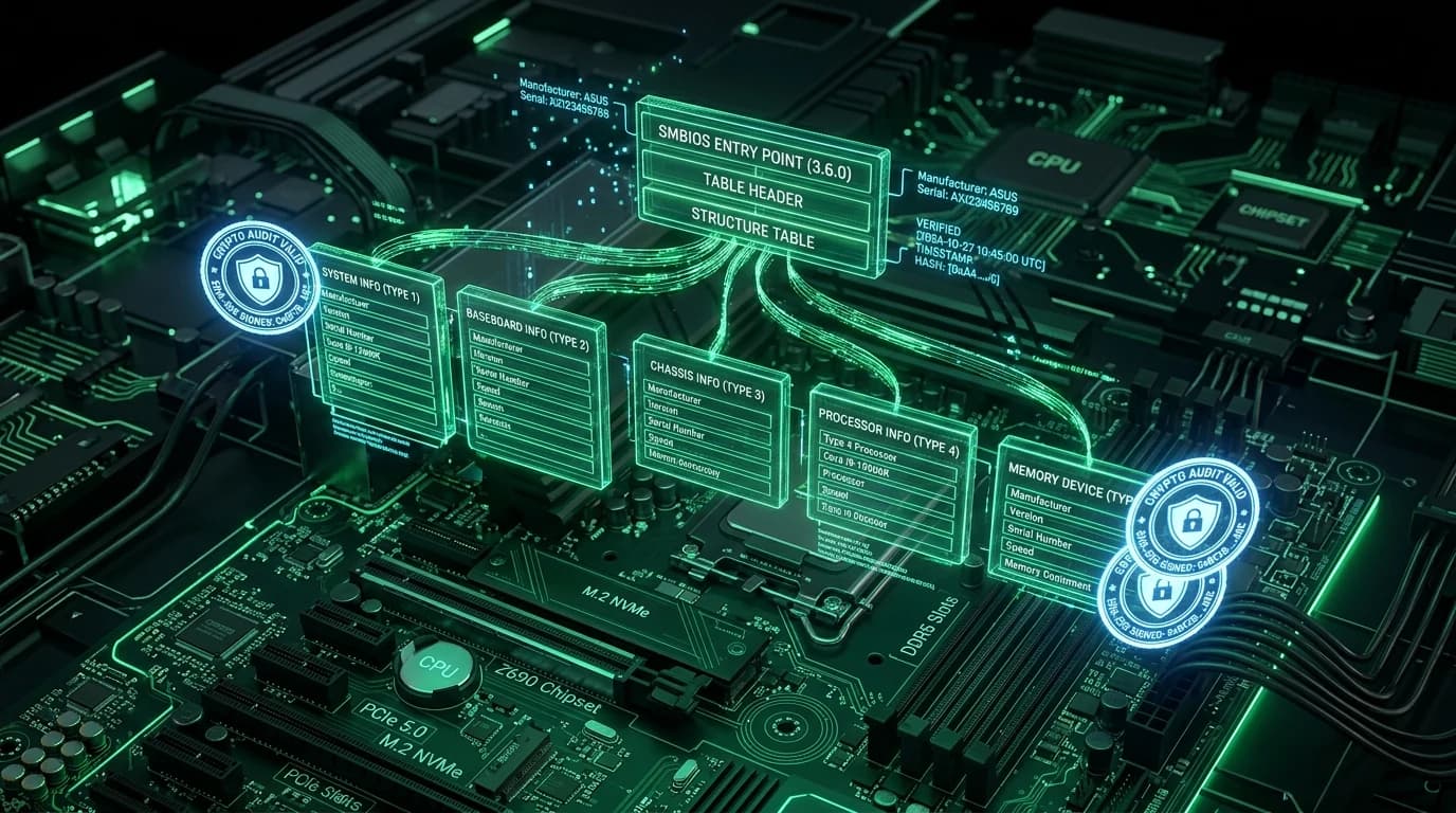 3D holographic SMBIOS table architecture with green motherboard structure blocks