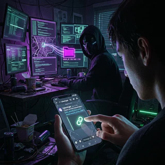 Glowing malicious link in a chat app extracting an IP address