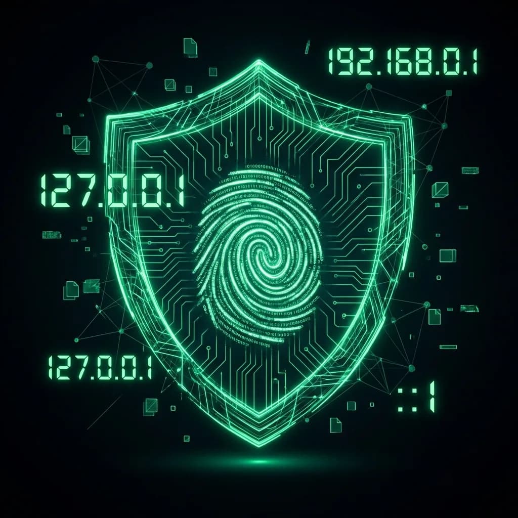 Cyberpunk style digital shield representing IP address protection